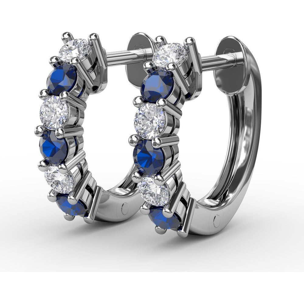Vintage Inspired Shared-Prong Sapphire and Diamond Hoop Earrings by Fana - 0.84 Carat Total Gemstone Weight