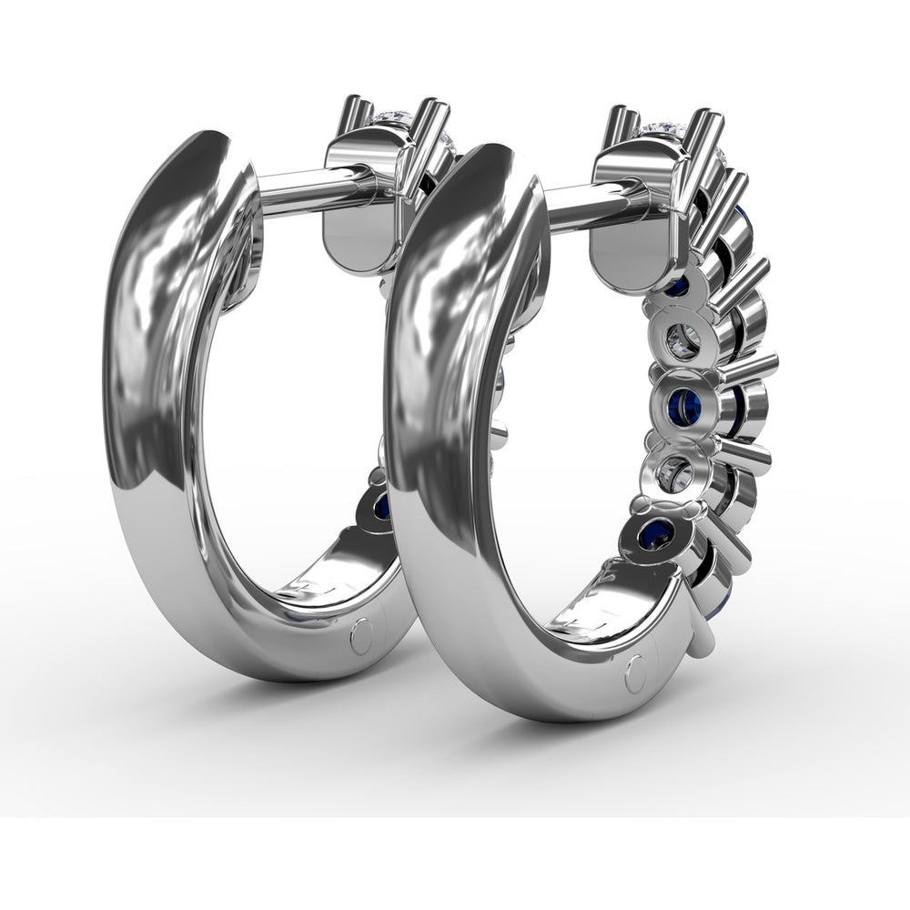 Vintage Inspired Shared-Prong Sapphire and Diamond Hoop Earrings by Fana - 0.84 Carat Total Gemstone Weight