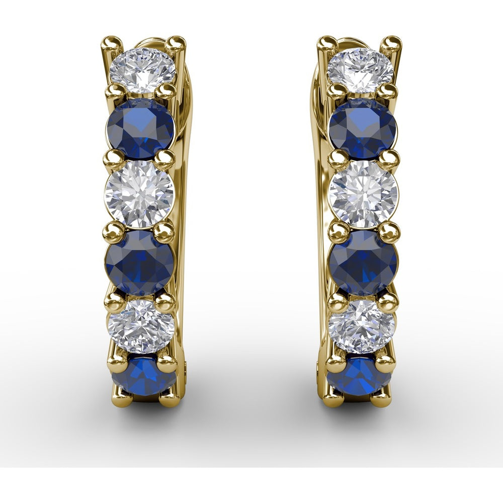 Vintage Inspired Shared-Prong Sapphire and Diamond Hoop Earrings by Fana - 0.84 Carat Total Gemstone Weight