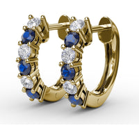 Vintage Inspired Shared-Prong Sapphire and Diamond Hoop Earrings by Fana - 0.84 Carat Total Gemstone Weight