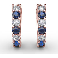 Vintage Inspired Shared-Prong Sapphire and Diamond Hoop Earrings by Fana - 0.84 Carat Total Gemstone Weight