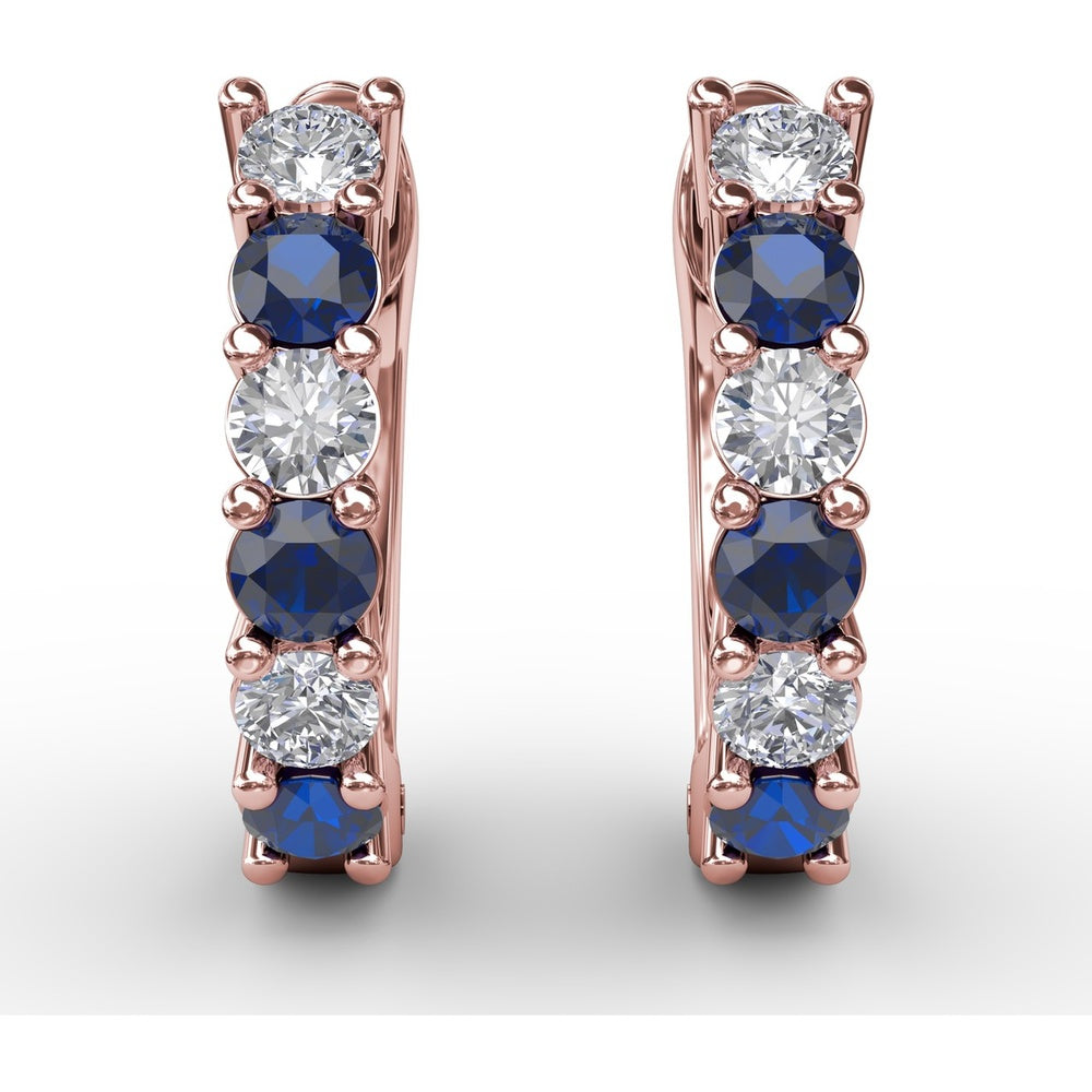Vintage Inspired Shared-Prong Sapphire and Diamond Hoop Earrings by Fana - 0.84 Carat Total Gemstone Weight