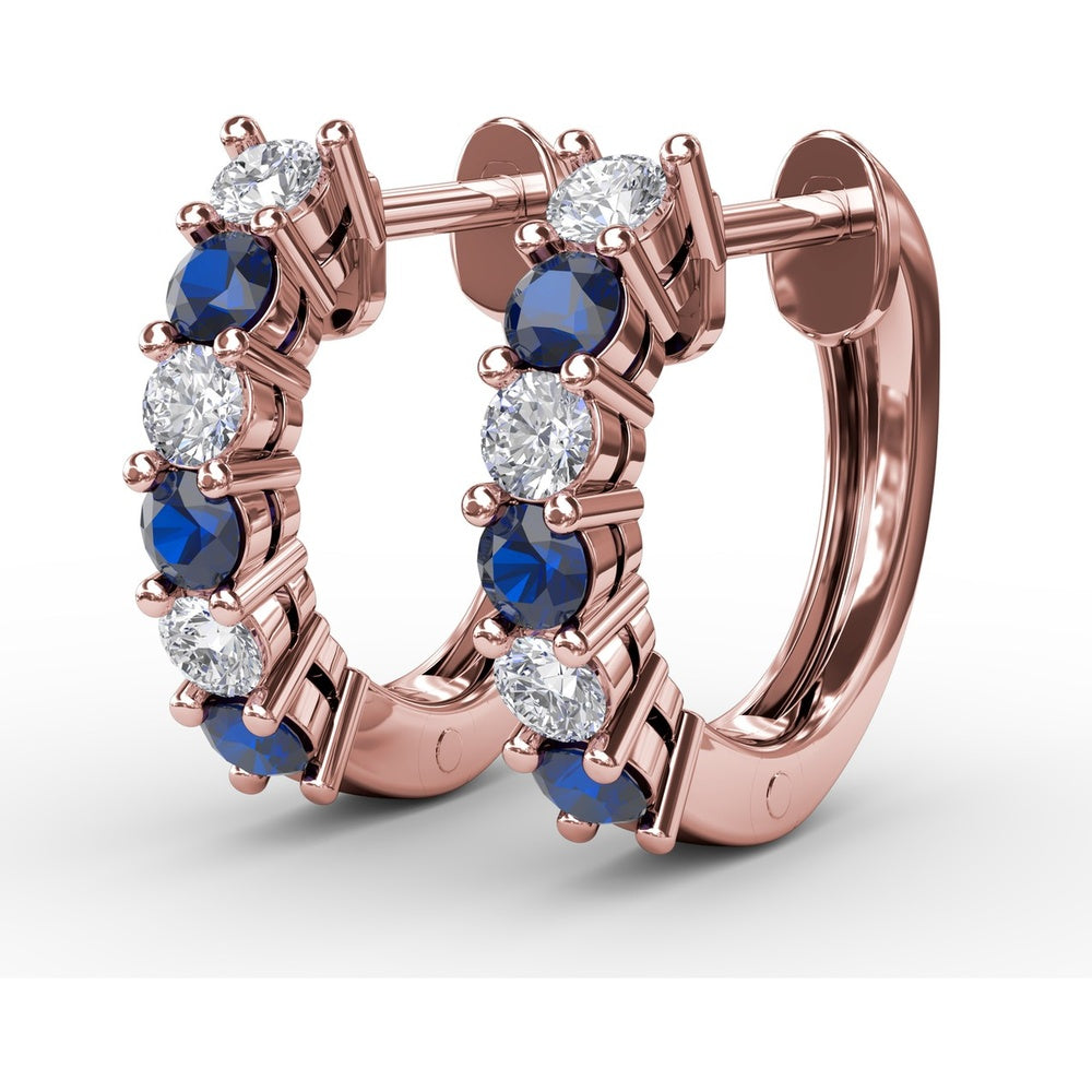 Vintage Inspired Shared-Prong Sapphire and Diamond Hoop Earrings by Fana - 0.84 Carat Total Gemstone Weight