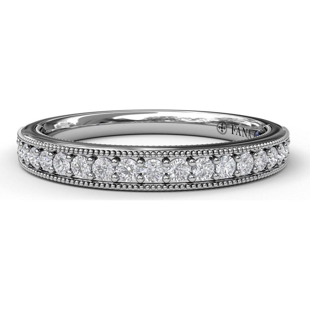 Vintage-Inspired Wedding Band with Milgrain Edge and Pavé Set Round Diamonds by Fana - 0.29 Carat Total Diamond Weight