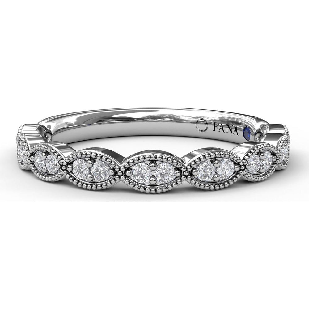 Vintage Inspired Wedding Band with Milgrain Framed Marquise Diamond Clusters by Fana - 0.18 Carat Total Diamond Weight