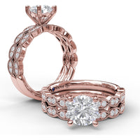 Vintage Inspired Wedding Band with Milgrain Framed Marquise Diamond Clusters by Fana - 0.18 Carat Total Diamond Weight