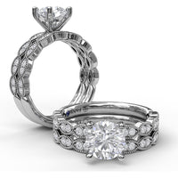Vintage Inspired Wedding Band with Milgrain Framed Marquise Diamond Clusters by Fana - 0.18 Carat Total Diamond Weight