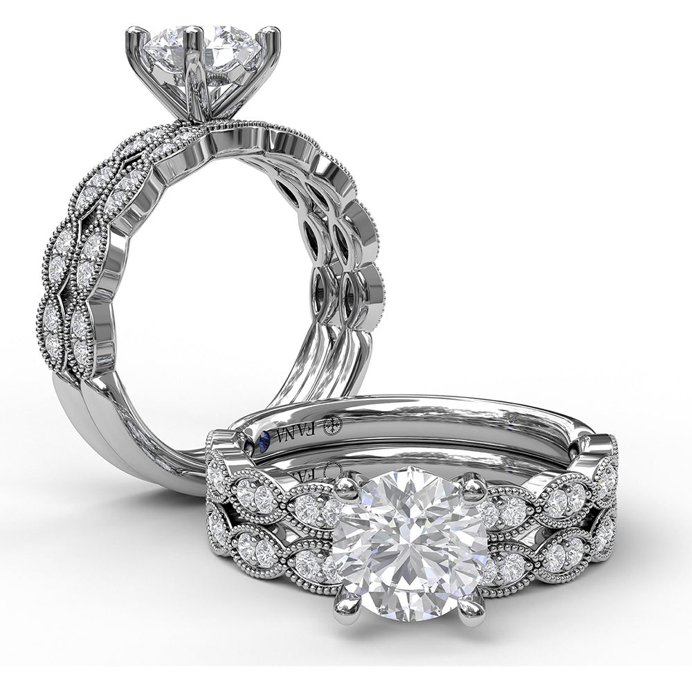 Vintage Inspired Wedding Band with Milgrain Framed Marquise Diamond Clusters by Fana - 0.18 Carat Total Diamond Weight