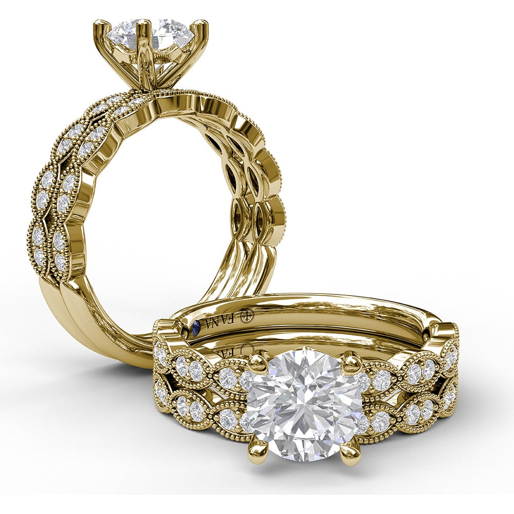 Vintage Inspired Wedding Band with Milgrain Framed Marquise Diamond Clusters by Fana - 0.18 Carat Total Diamond Weight