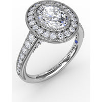Vintage Milgrain Oval Halo Engagement Ring Setting with Pavé Diamond Band by Fana - 0.55 Carat Total Diamond Weight