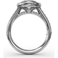 Vintage Milgrain Oval Halo Engagement Ring Setting with Pavé Diamond Band by Fana - 0.55 Carat Total Diamond Weight