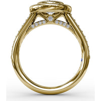 Vintage Milgrain Oval Halo Engagement Ring Setting with Pavé Diamond Band by Fana - 0.55 Carat Total Diamond Weight
