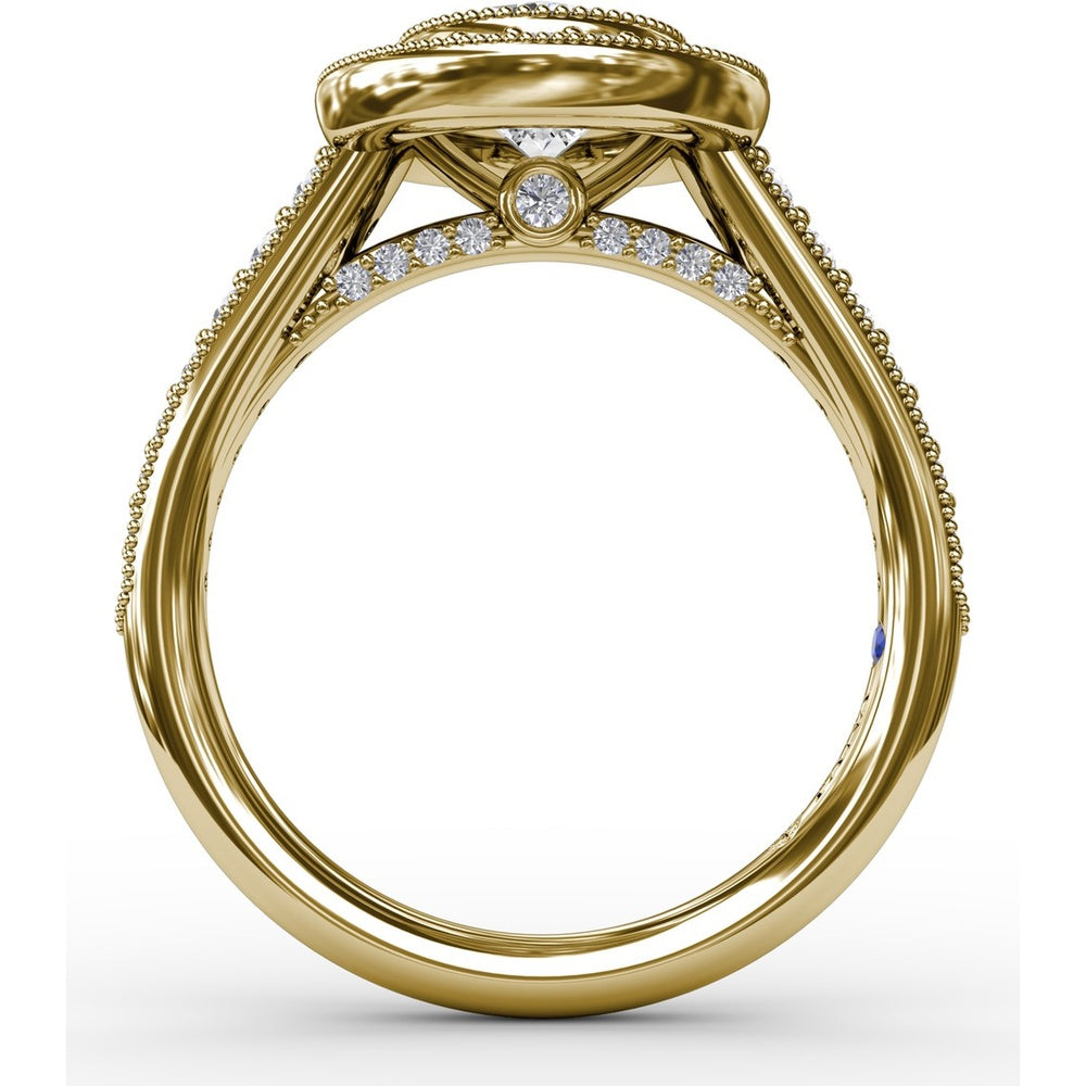 Vintage Milgrain Oval Halo Engagement Ring Setting with Pavé Diamond Band by Fana - 0.55 Carat Total Diamond Weight