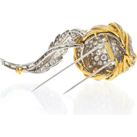 Vintage Platinum & 18K Yellow Gold Diamond Flower Brooch - Estate Jewelry