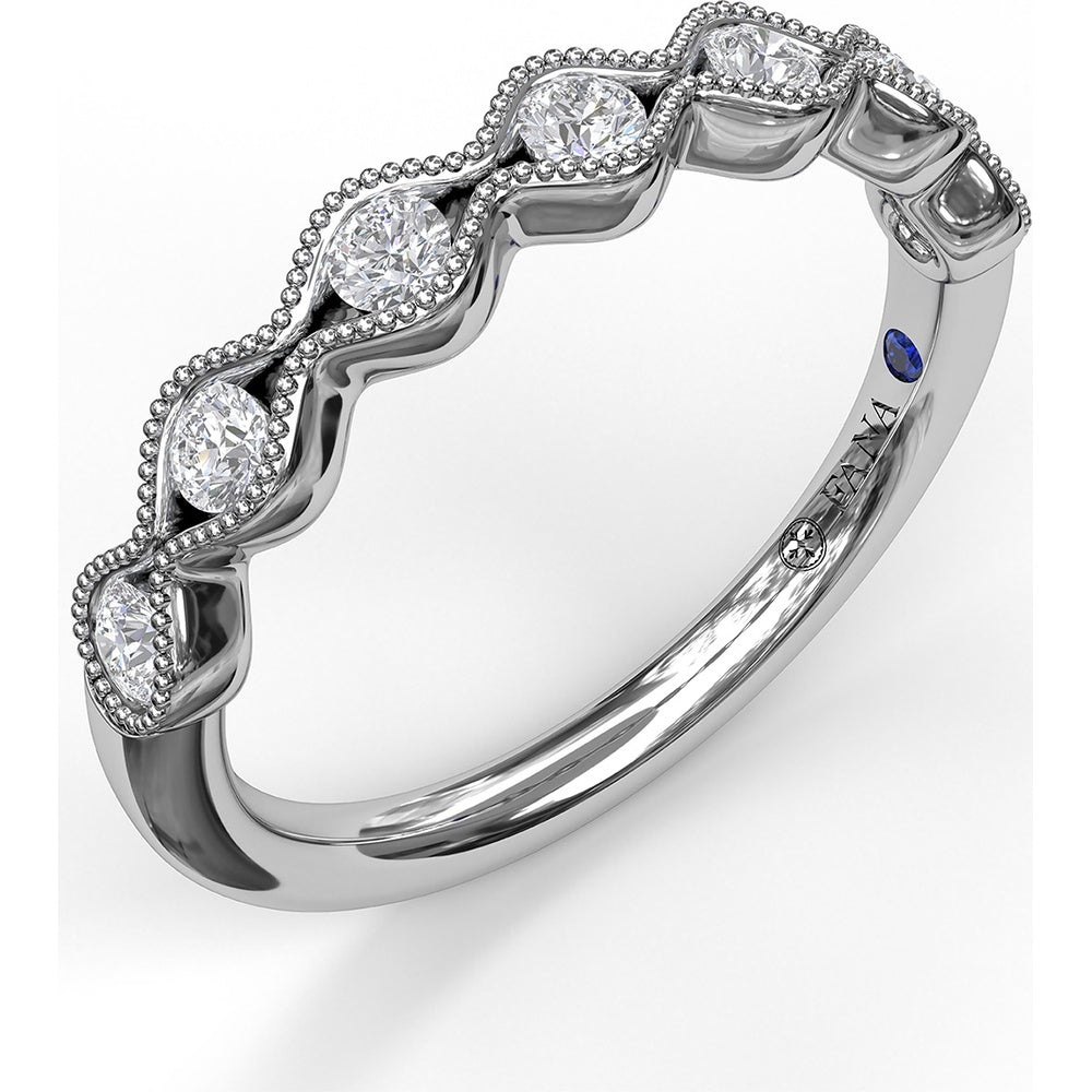 Vintage Scalloped Band with Milgrain Bezel Set Round Diamonds by Fana - 0.28 Carat Total Diamond Weight
