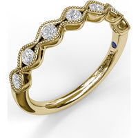Vintage Scalloped Band with Milgrain Bezel Set Round Diamonds by Fana - 0.28 Carat Total Diamond Weight