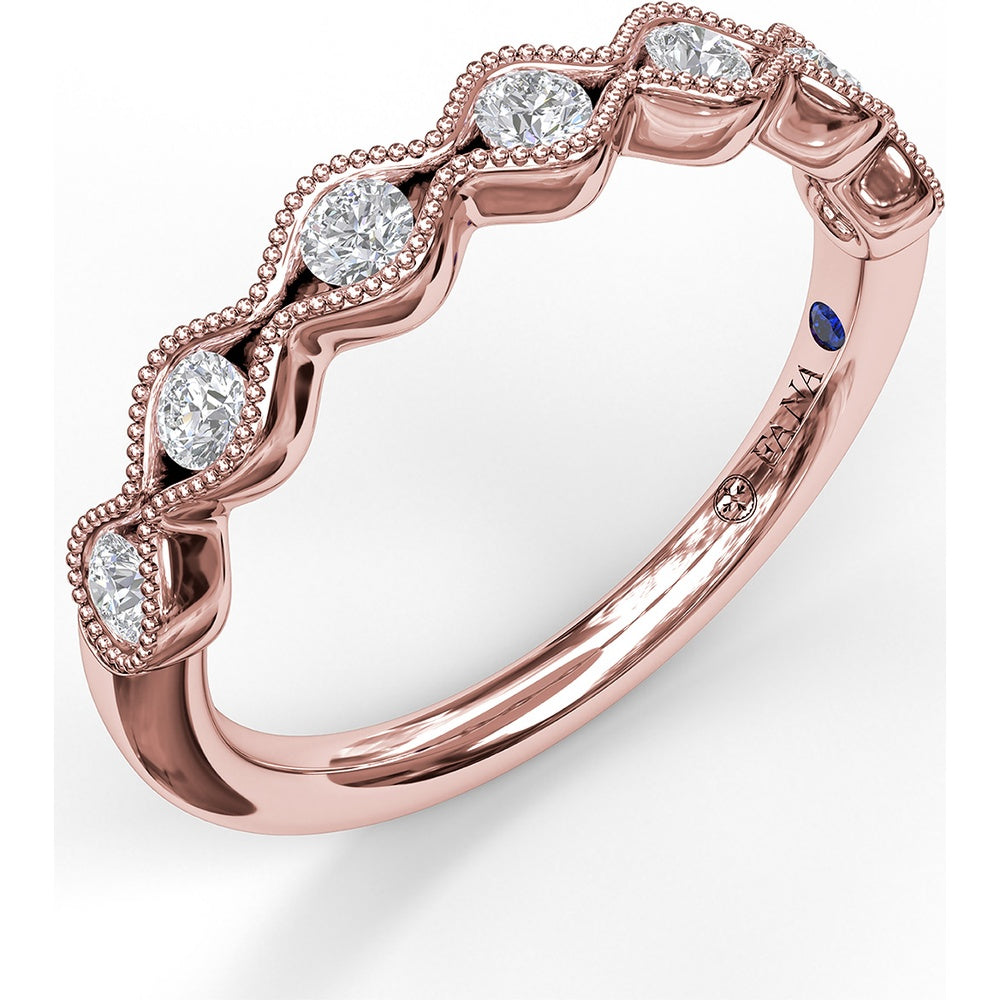 Vintage Scalloped Band with Milgrain Bezel Set Round Diamonds by Fana - 0.28 Carat Total Diamond Weight