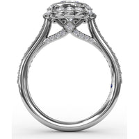 Vintage Scalloped Halo Engagement Ring Setting with Milgrain Details and Pavé Band by Fana - 0.56 Carat Total Diamond Weight