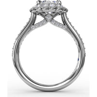 Vintage Scalloped Halo Engagement Ring Setting with Pavé Diamond Band and Milgrain Details by Fana - 0.60 Carat Total Diamond Weight