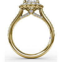 Vintage Scalloped Halo Engagement Ring Setting with Pavé Diamond Band and Milgrain Details by Fana - 0.60 Carat Total Diamond Weight