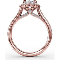 Vintage Scalloped Halo Oval Engagement Ring Setting with Pavé Diamond Band and Milgrain Details by Fana - 0.62 Carat Total Diamond Weight