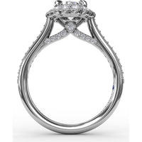 Vintage Scalloped Halo Oval Engagement Ring Setting with Pavé Diamond Band and Milgrain Details by Fana - 0.62 Carat Total Diamond Weight
