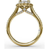 Vintage Scalloped Halo Oval Engagement Ring Setting with Pavé Diamond Band and Milgrain Details by Fana - 0.62 Carat Total Diamond Weight
