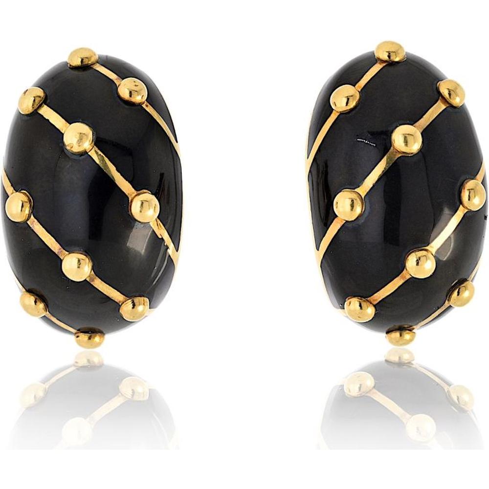 Vintage Tiffany & Co. Schlumberger 18K Yellow Gold and Black Enamel Banana Motif Earrings