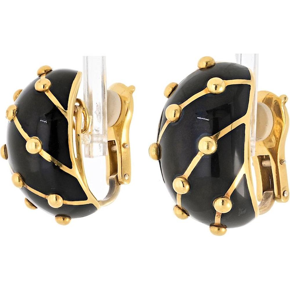 Vintage Tiffany & Co. Schlumberger 18K Yellow Gold and Black Enamel Banana Motif Earrings
