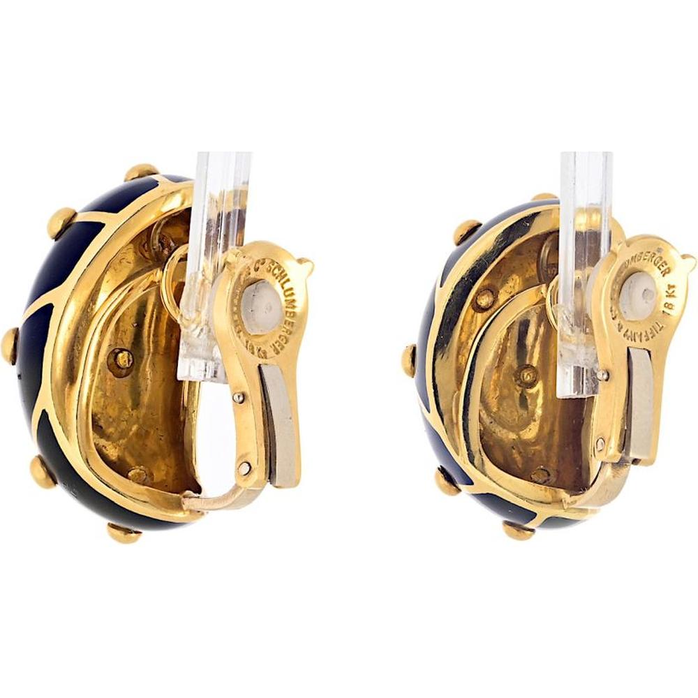 Vintage Tiffany & Co. Schlumberger 18K Yellow Gold and Black Enamel Banana Motif Earrings