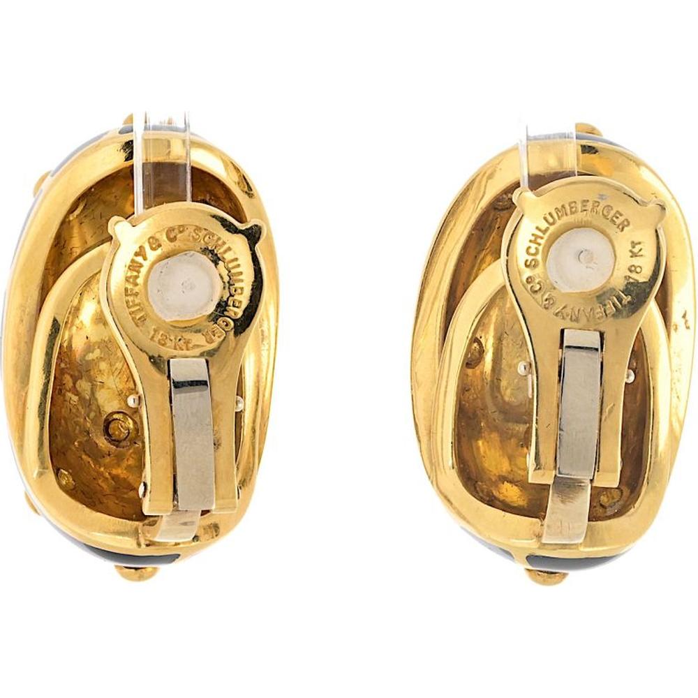 Vintage Tiffany & Co. Schlumberger 18K Yellow Gold and Black Enamel Banana Motif Earrings
