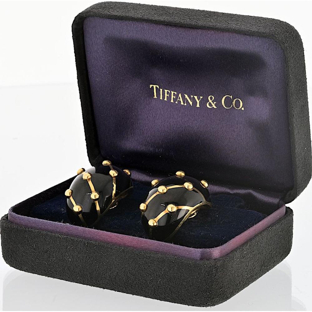 Vintage Tiffany & Co. Schlumberger 18K Yellow Gold and Black Enamel Banana Motif Earrings