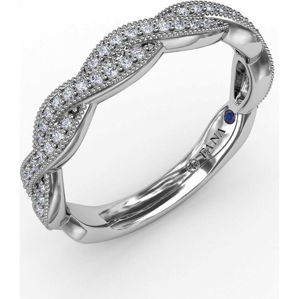 Vintage Twisted Diamond Band with Pavé-Set Round Diamonds and Milgrain Detail by Fana - 0.24 Carat Total Diamond Weight