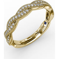 Vintage Twisted Diamond Band with Pavé-Set Round Diamonds and Milgrain Detail by Fana - 0.24 Carat Total Diamond Weight
