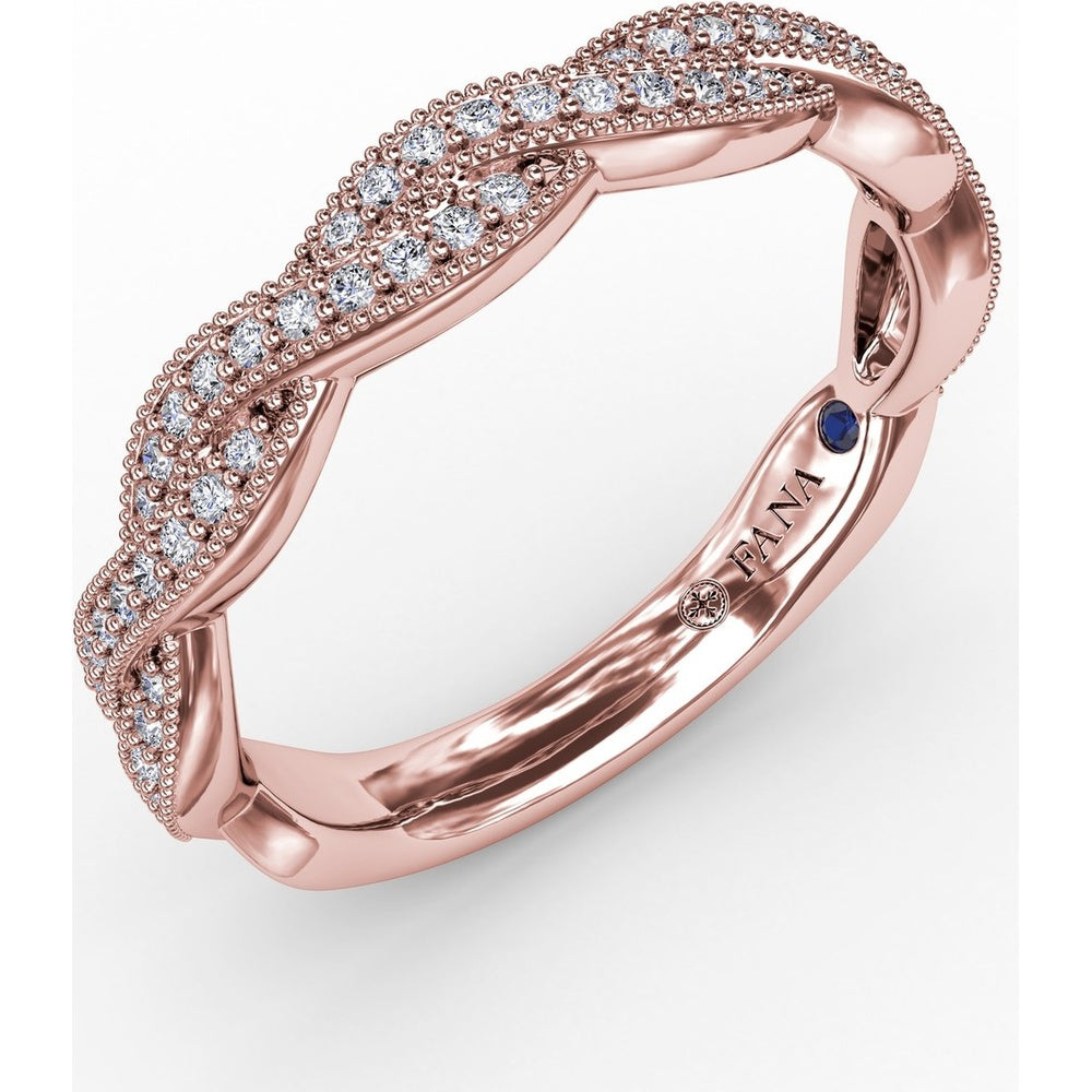 Vintage Twisted Diamond Band with Pavé-Set Round Diamonds and Milgrain Detail by Fana - 0.24 Carat Total Diamond Weight