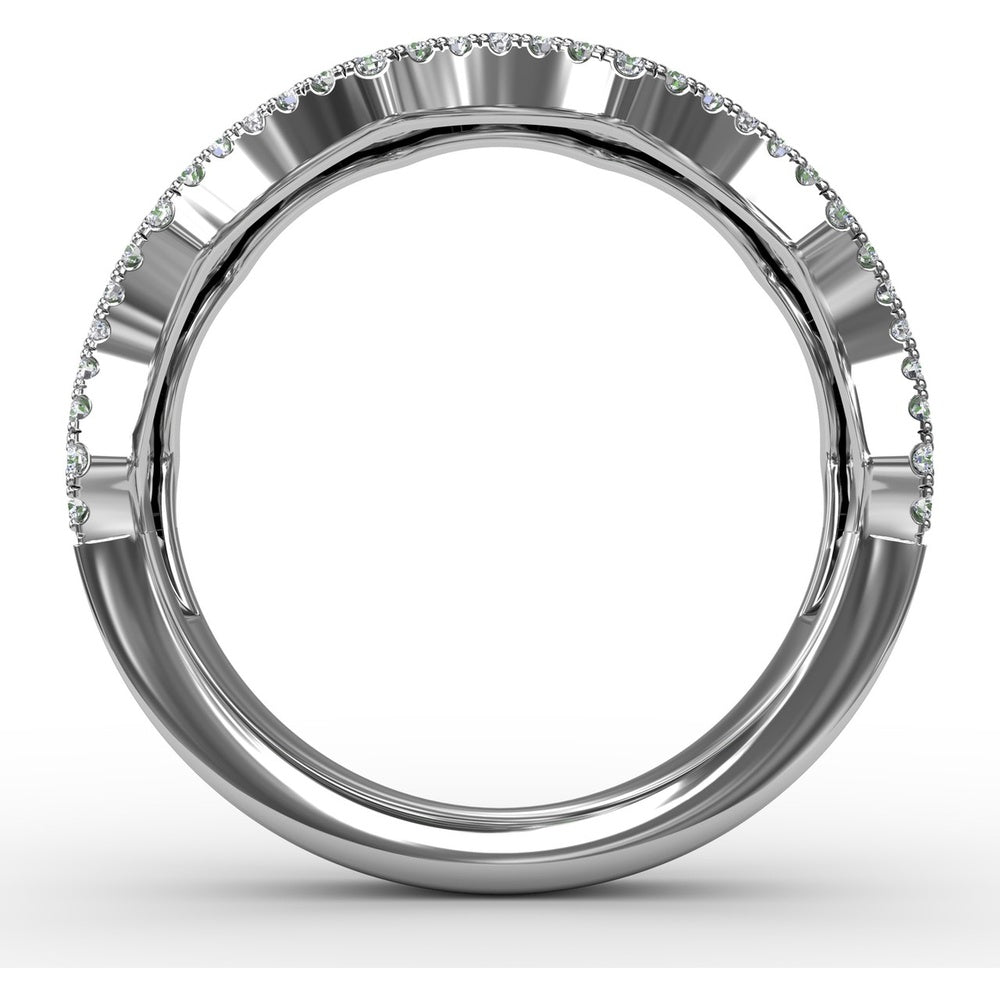 Wave Band Ring with Round Emeralds and Pavé Diamonds by Fana - 1.18 Carat Total Gemstone Weight