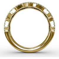 Wave Band Ring with Round Emeralds and Pavé Diamonds by Fana - 1.18 Carat Total Gemstone Weight