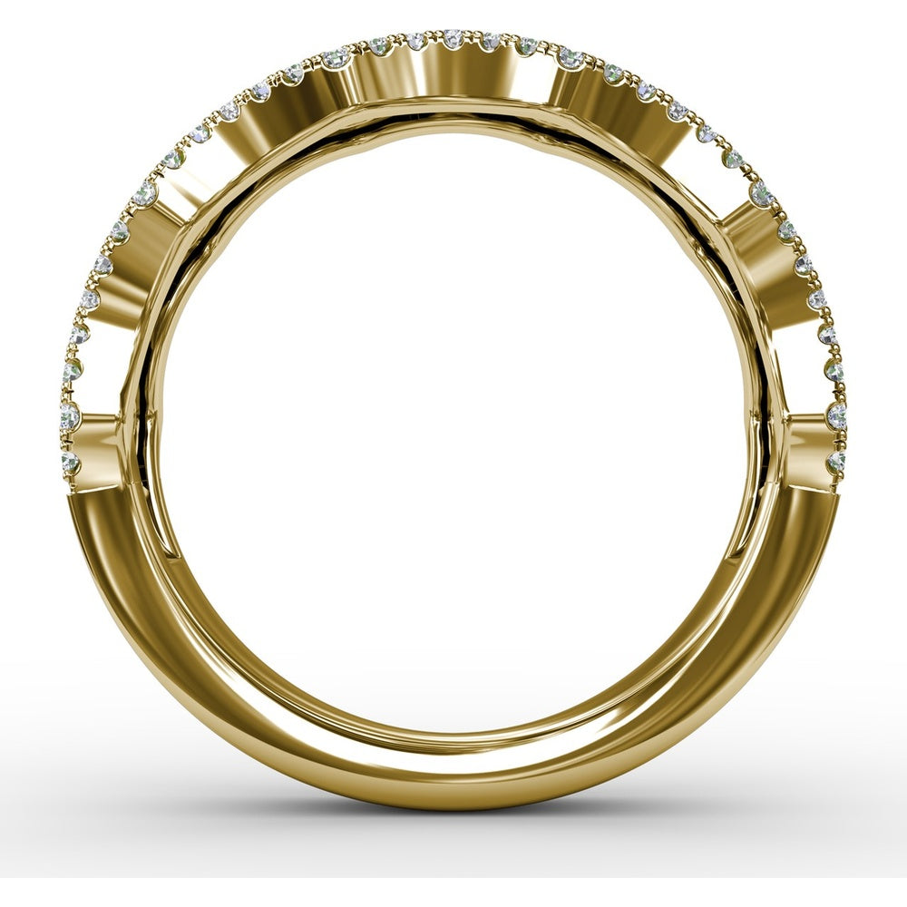 Wave Band Ring with Round Emeralds and Pavé Diamonds by Fana - 1.18 Carat Total Gemstone Weight