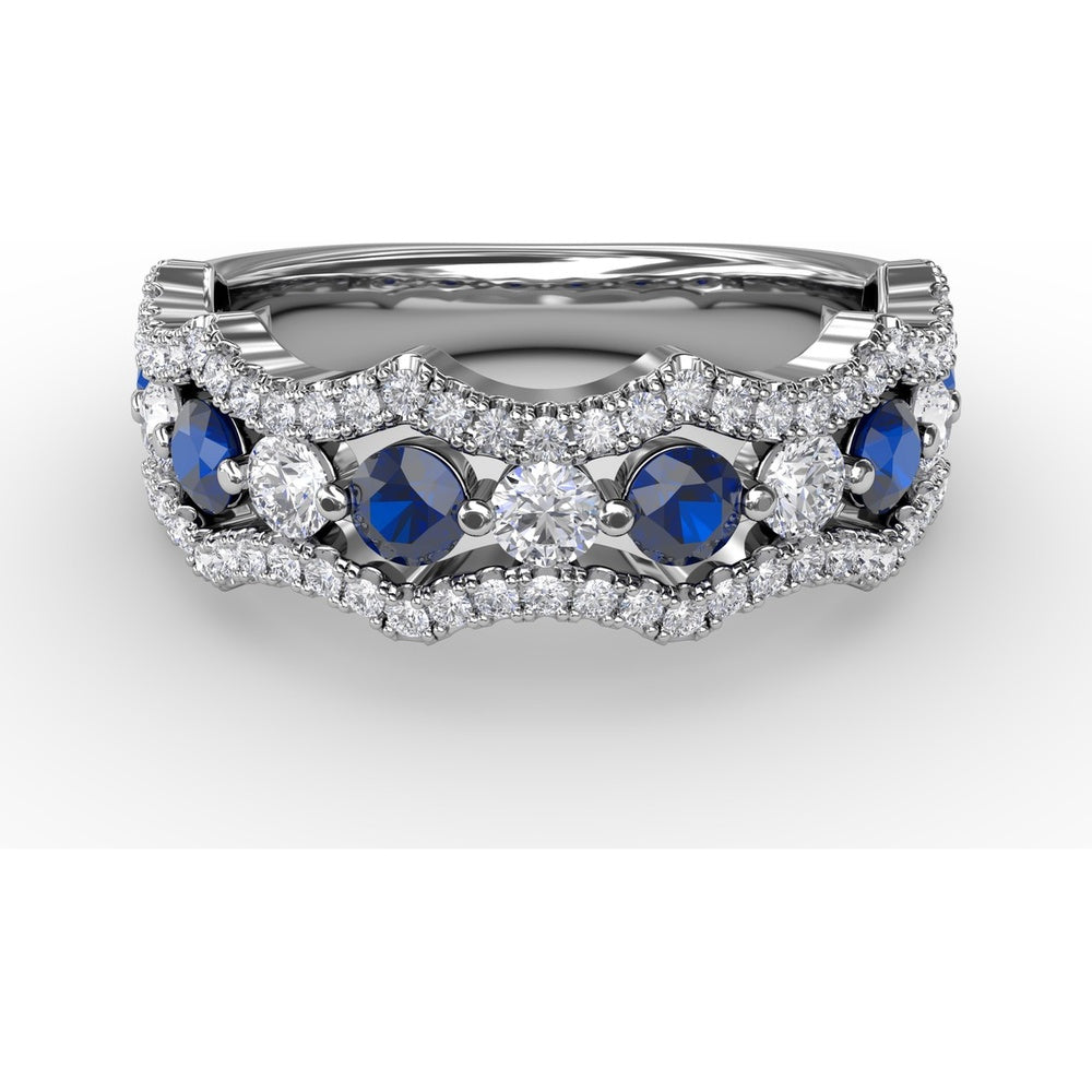 Wave Band with Alternating Round Sapphires and Prong Set Diamonds by Fana - 1.24 Carat Total Gemstone Weight
