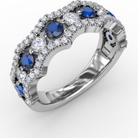Wave Band with Alternating Round Sapphires and Prong Set Diamonds by Fana - 1.24 Carat Total Gemstone Weight