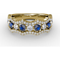 Wave Band with Alternating Round Sapphires and Prong Set Diamonds by Fana - 1.24 Carat Total Gemstone Weight