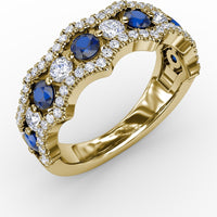 Wave Band with Alternating Round Sapphires and Prong Set Diamonds by Fana - 1.24 Carat Total Gemstone Weight
