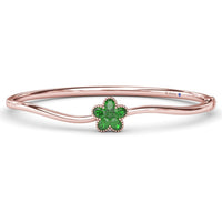 Wave Bangle with Floral Milgrain Setting Featuring Oval and Round Emeralds by Fana - 0.98 Carat Total Emerald Weight