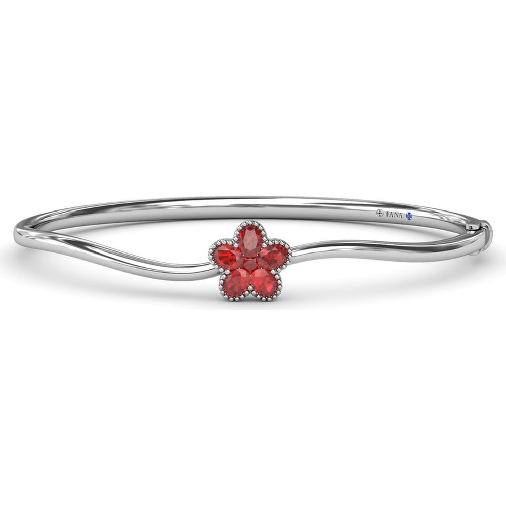 Wave Bangle with Floral Oval and Round Ruby Motif by Fana - 1.34 Carat Total Gemstone Weight