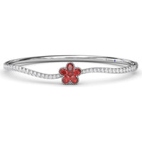 Wave Bangle with Floral Round and Oval Ruby Cluster and Pavé Diamonds by Fana - 2.47 Carat Total Gemstone Weight