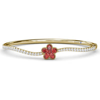 Wave Bangle with Floral Round and Oval Ruby Cluster and Pavé Diamonds by Fana - 2.47 Carat Total Gemstone Weight