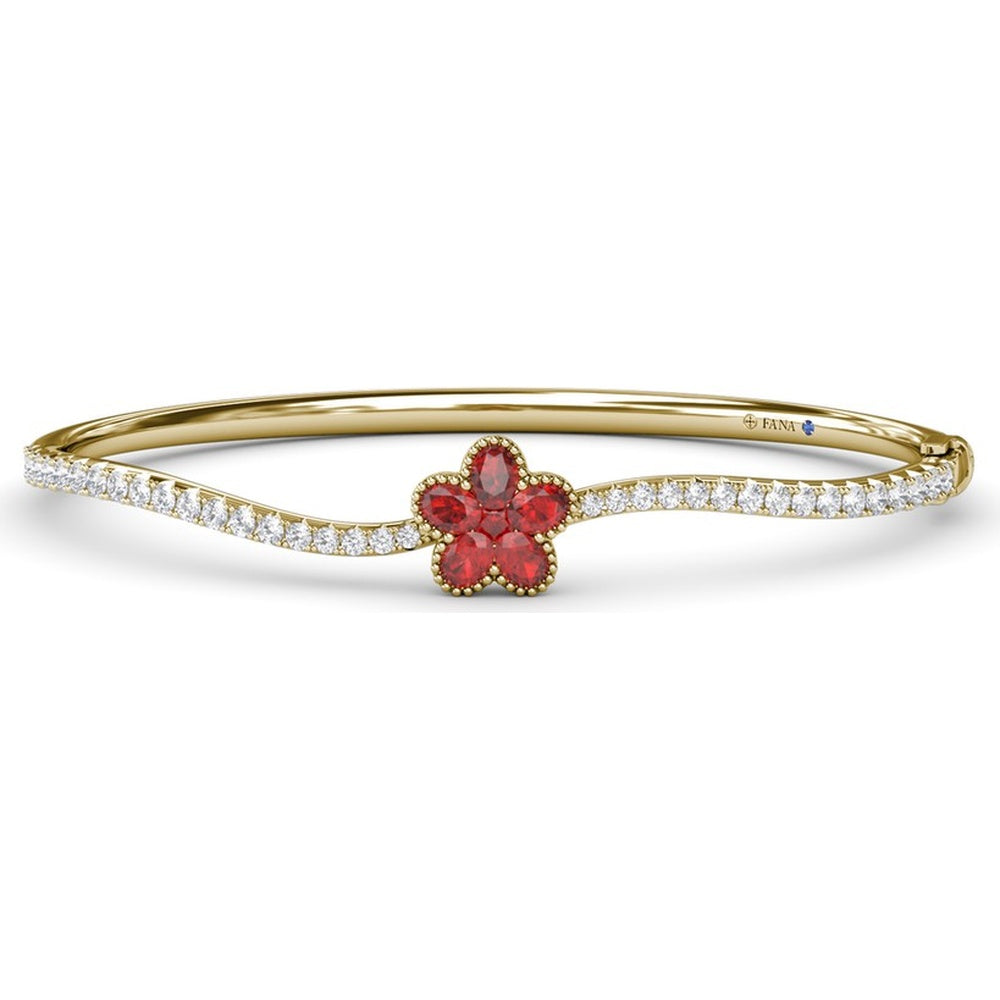 Wave Bangle with Floral Round and Oval Ruby Cluster and Pavé Diamonds by Fana - 2.47 Carat Total Gemstone Weight
