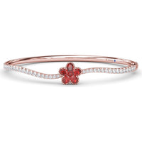 Wave Bangle with Floral Round and Oval Ruby Cluster and Pavé Diamonds by Fana - 2.47 Carat Total Gemstone Weight