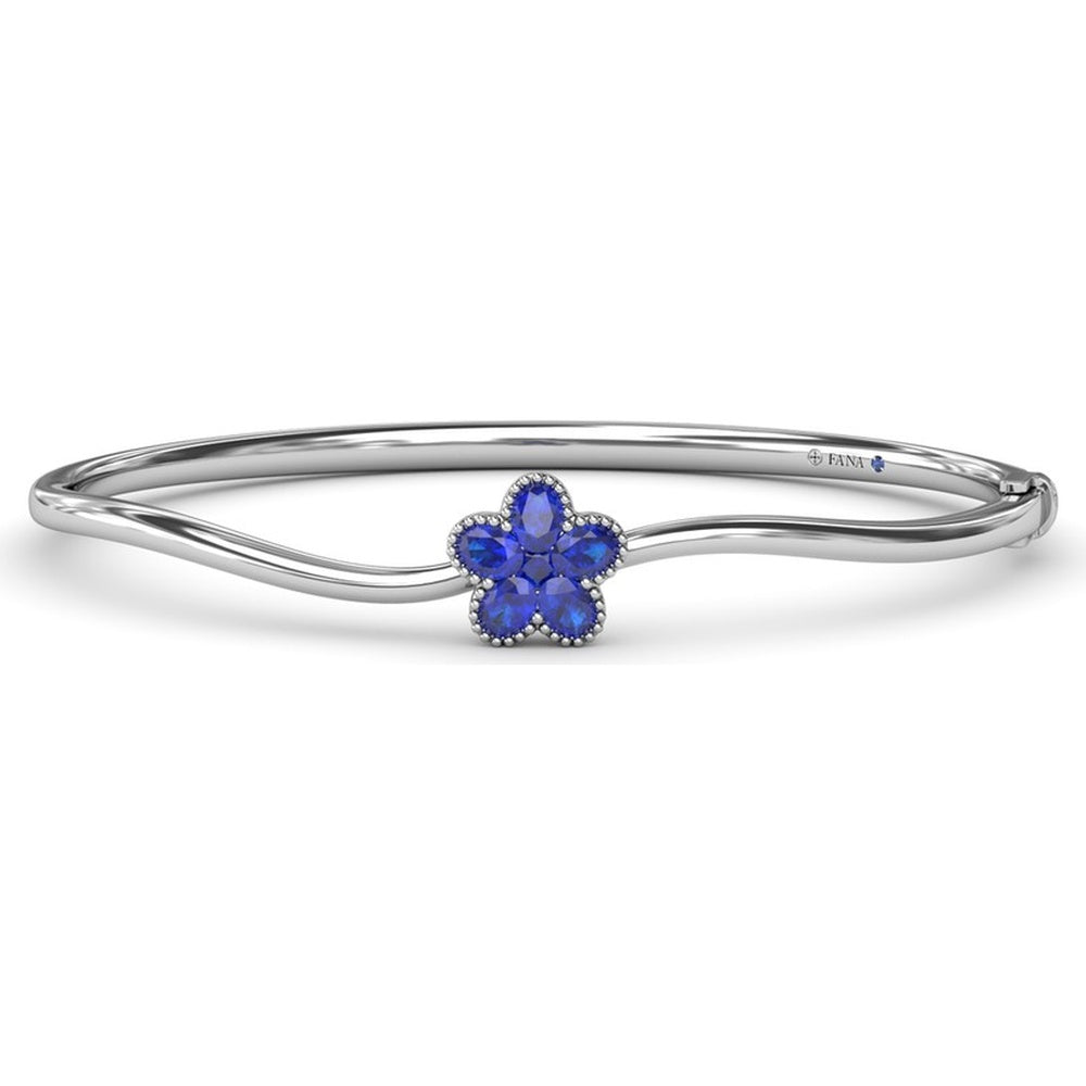 Wave Bangle with Floral Round and Oval Sapphire Cluster by Fana - 1.34 Carat Total Sapphire Weight