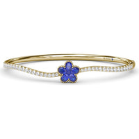 Wave Bangle with Pavé Diamonds and Floral Sapphire Cluster by Fana - 2.47 Carat Total Gemstone Weight